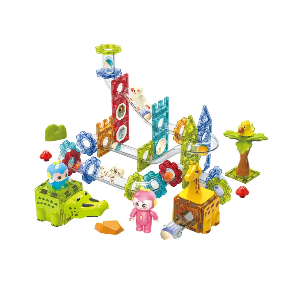 WOOPIE Klocki Magnetyczne Tor Kulkowy Zwierzęcy Raj 104 el.