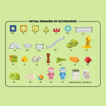 WOOPIE Klocki Magnetyczne Tor Kulkowy Zwierzęcy Raj 104 el.