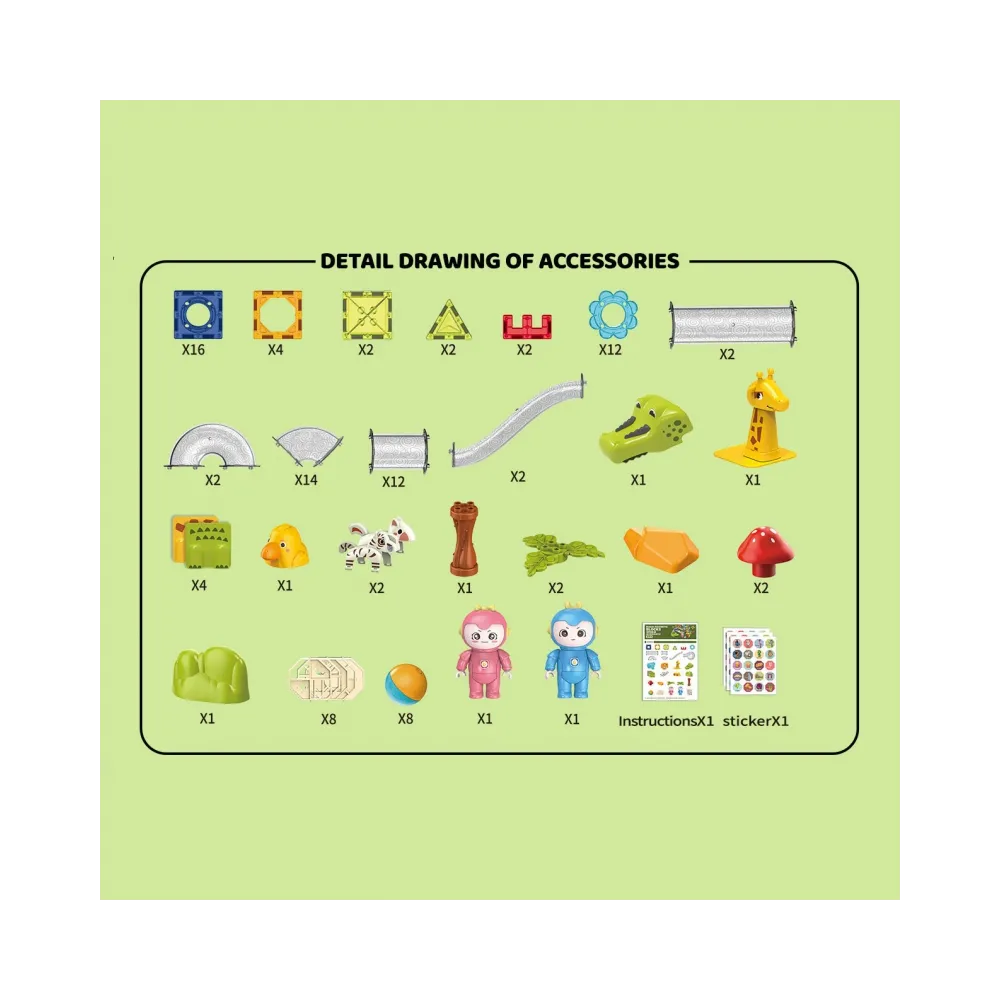 WOOPIE Klocki Magnetyczne Tor Kulkowy Zwierzęcy Raj 104 el.