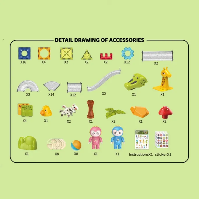 Zestaw klocków z figurkami i instrukcją