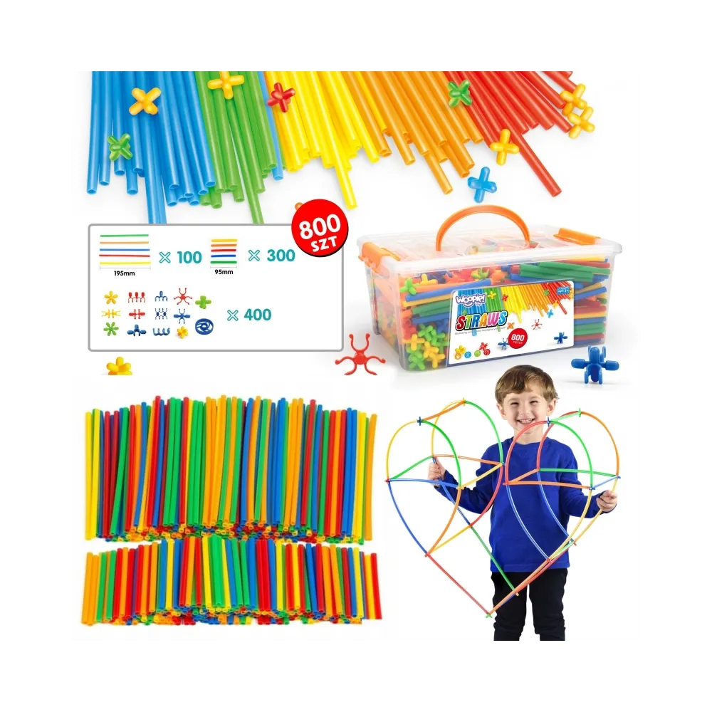 WOOPIE Klocki Konstrukcyjne Kolorowe Słomki 800 el.