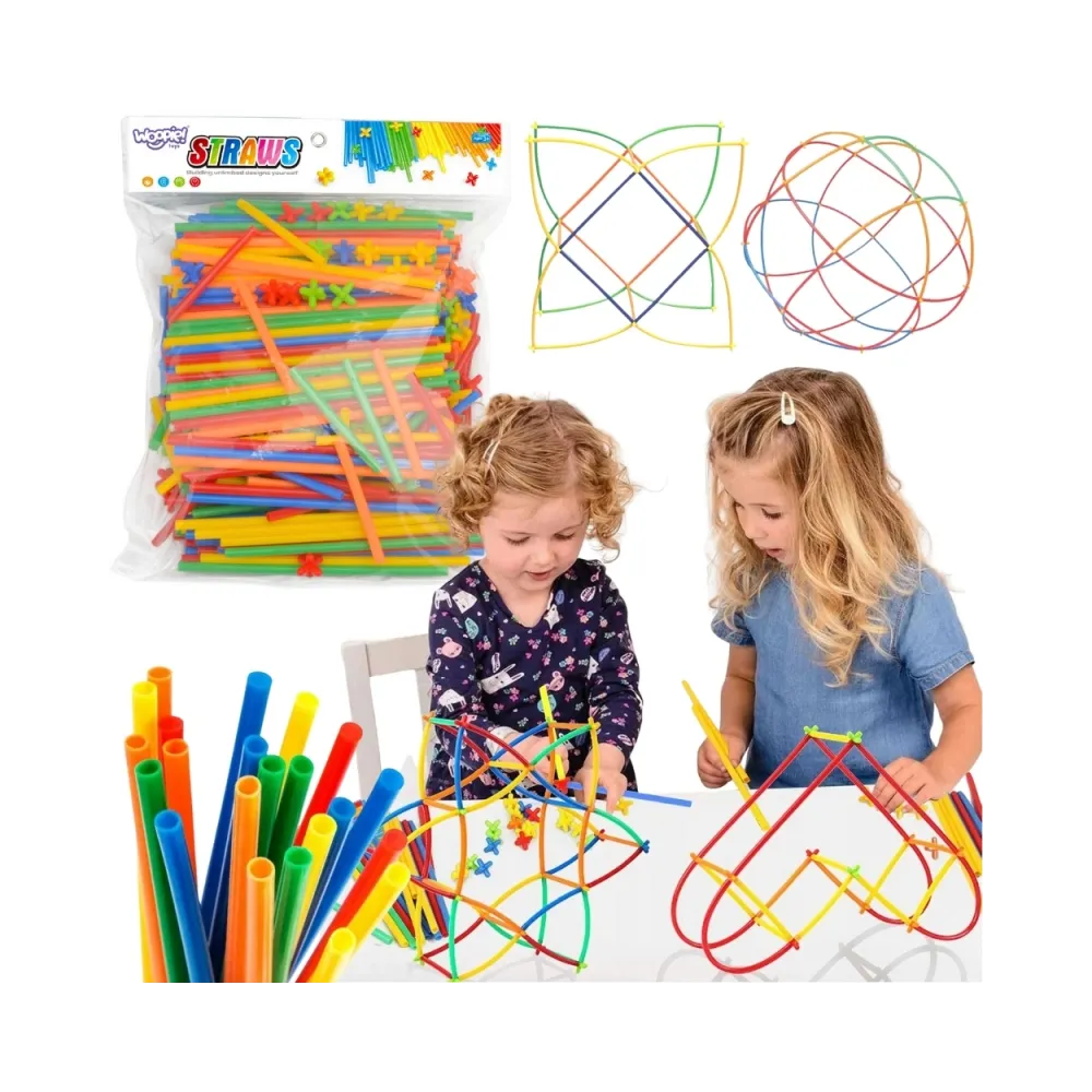 Kolorowe klocki konstrukcyjne do tworzenia różnorodnych budowli.