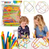 Kolorowe klocki konstrukcyjne do tworzenia różnorodnych budowli.