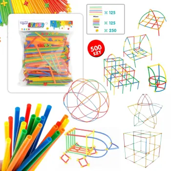 Pojemnik z rączką ułatwiający przechowywanie klocków konstrukcyjnych.