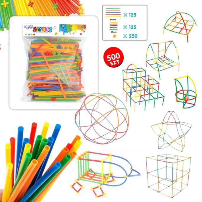 Pojemnik z rączką ułatwiający przechowywanie klocków konstrukcyjnych.