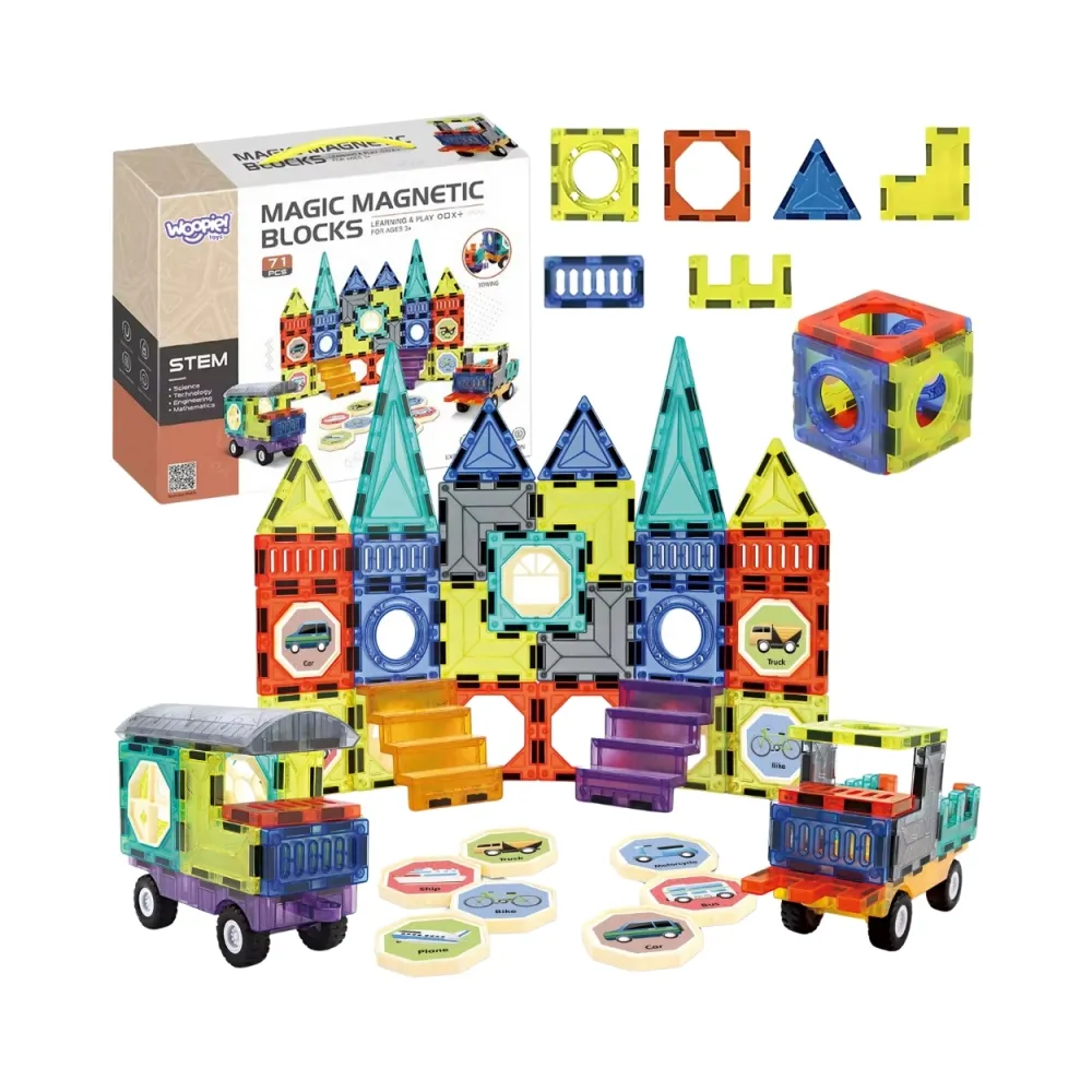 WOOPIE Klocki Magnetyczne 3D Zestaw Zamek Pojazdy 71el.