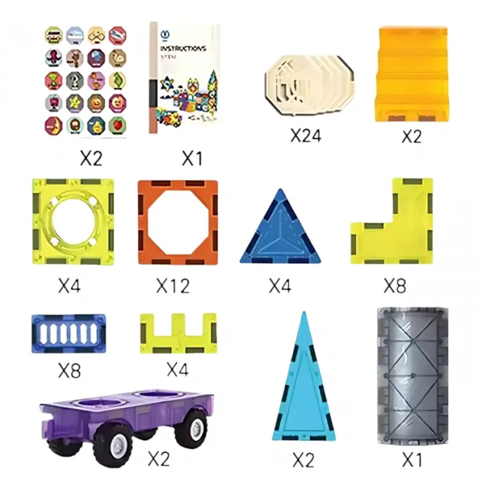 Kolorowe pojazdy z klocków magnetycznych 3D dla dzieci.