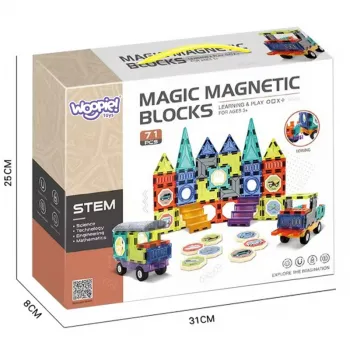 WOOPIE Klocki Magnetyczne 3D Zestaw Zamek Pojazdy 71el.