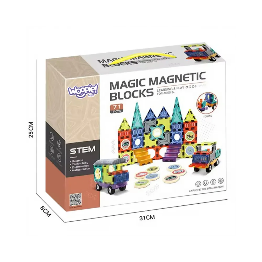 WOOPIE Klocki Magnetyczne 3D Zestaw Zamek Pojazdy 71el.