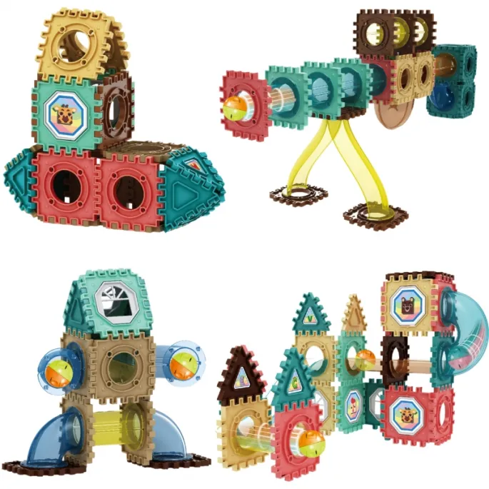 Tor kulkowy z przezroczystymi płytkami do zabawy i nauki fizyki