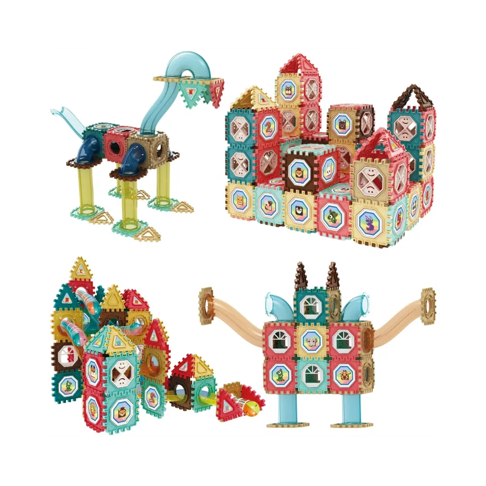 WOOPIE Klocki Konstrukcyjne 3D Zestaw Edukacyjny Tor Kulkowy Kulodrom Wafle 128el.