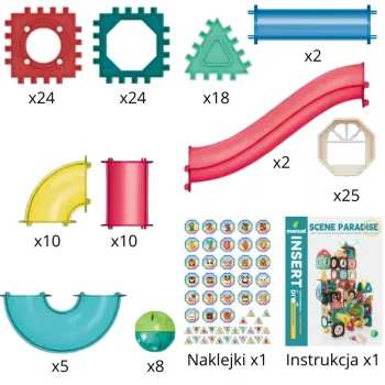 WOOPIE Klocki Konstrukcyjne 3D Zestaw Edukacyjny Tor Kulkowy Kulodrom Wafle 128el.