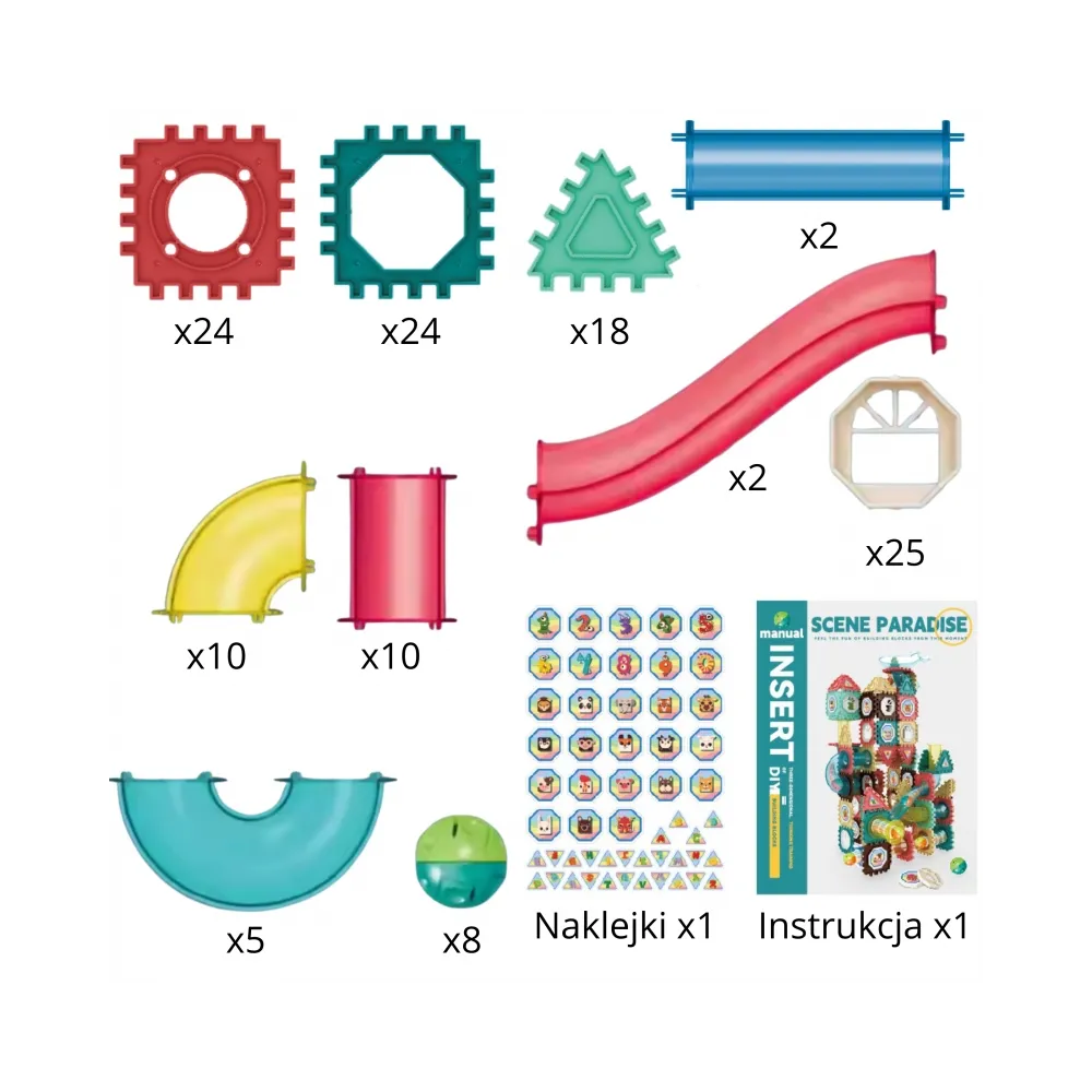 WOOPIE Klocki Konstrukcyjne 3D Zestaw Edukacyjny Tor Kulkowy Kulodrom Wafle 128el.