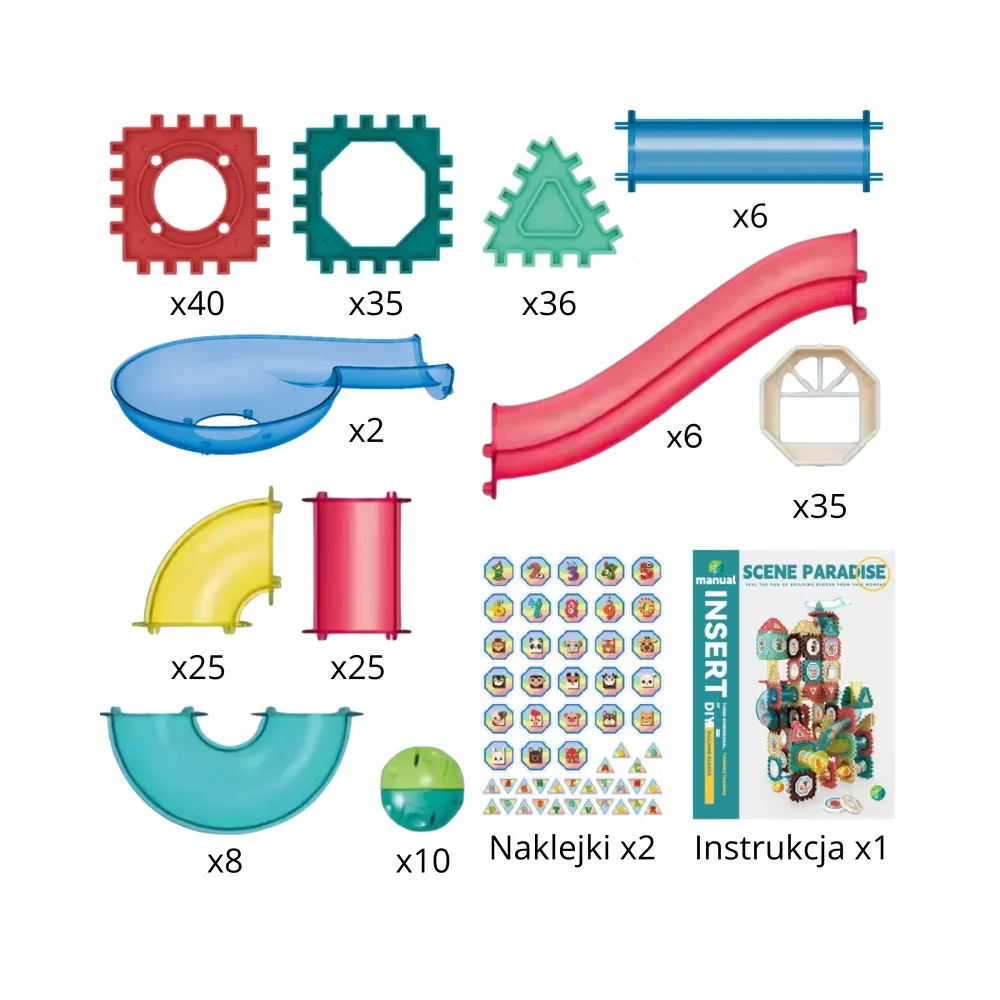 WOOPIE Klocki Konstrukcyjne 3D Zestaw Edukacyjny Tor Kulkowy Kulodrom Wafle 228el.