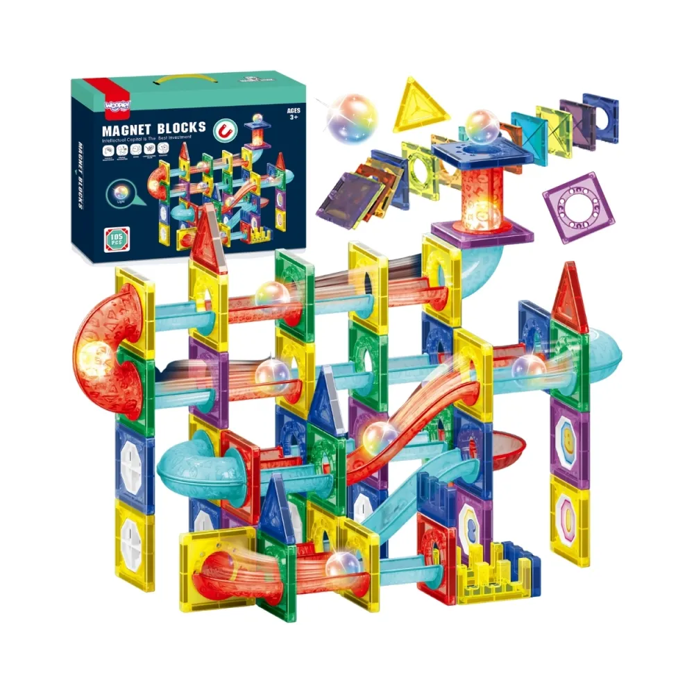Zestaw 105 magnetycznych klocków konstrukcyjnych 3D z torem kulkowym