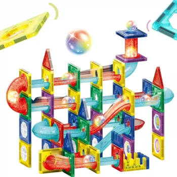 WOOPIE Klocki Magnetyczne Konstrukcyjne 3D Zestaw Edukacyjny Tor Kulkowy Kulodrom LED 105el