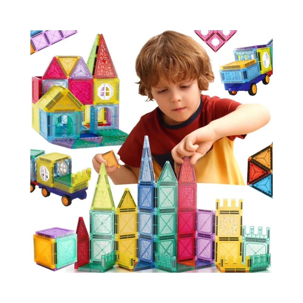 Magnetyczne klocki konstrukcyjne 3D w różnych kolorach na stole