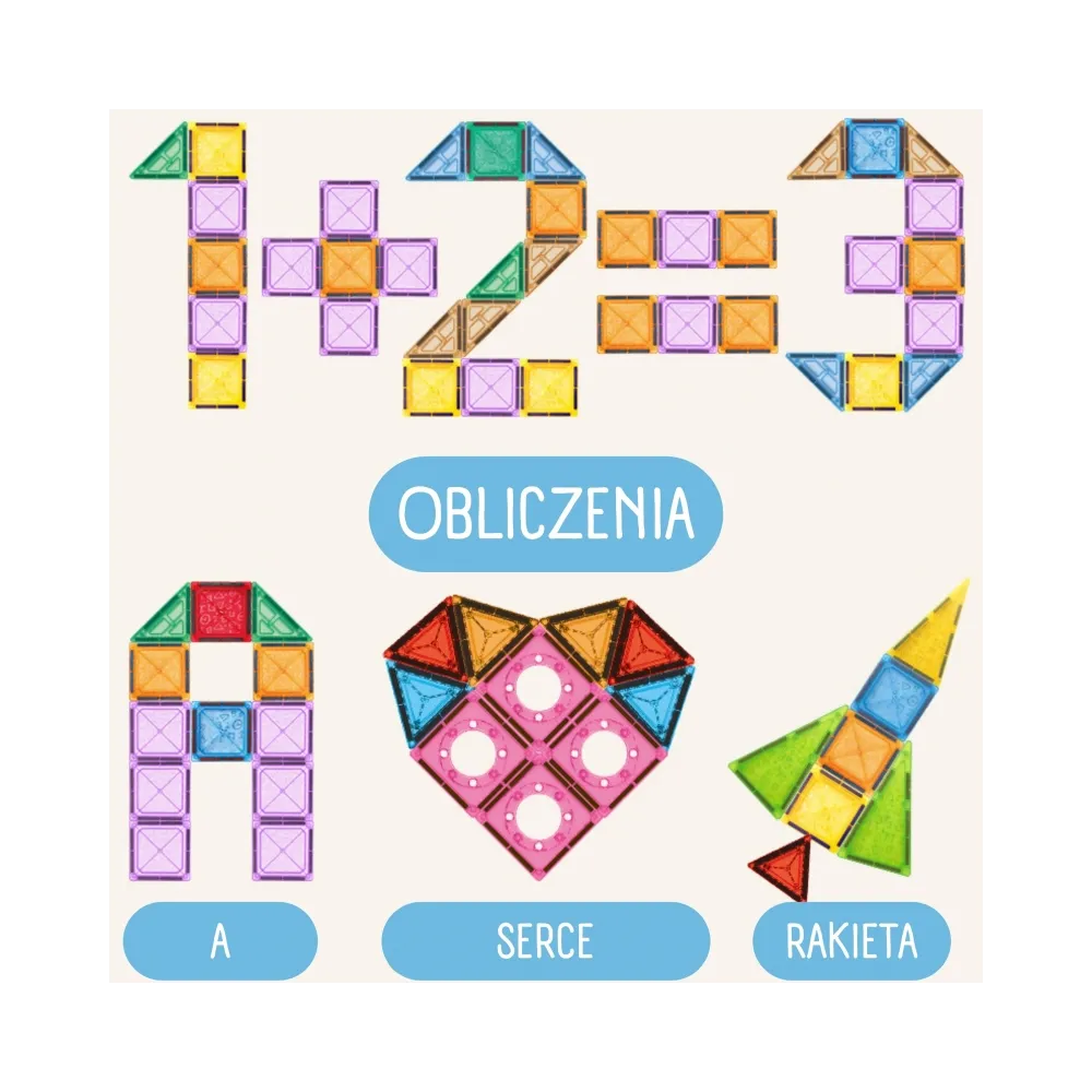 Pojazd zbudowany z magnetycznych klocków z gumowymi kołami