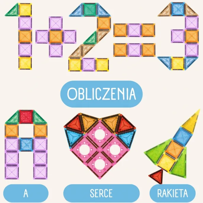 Pojazd zbudowany z magnetycznych klocków z gumowymi kołami