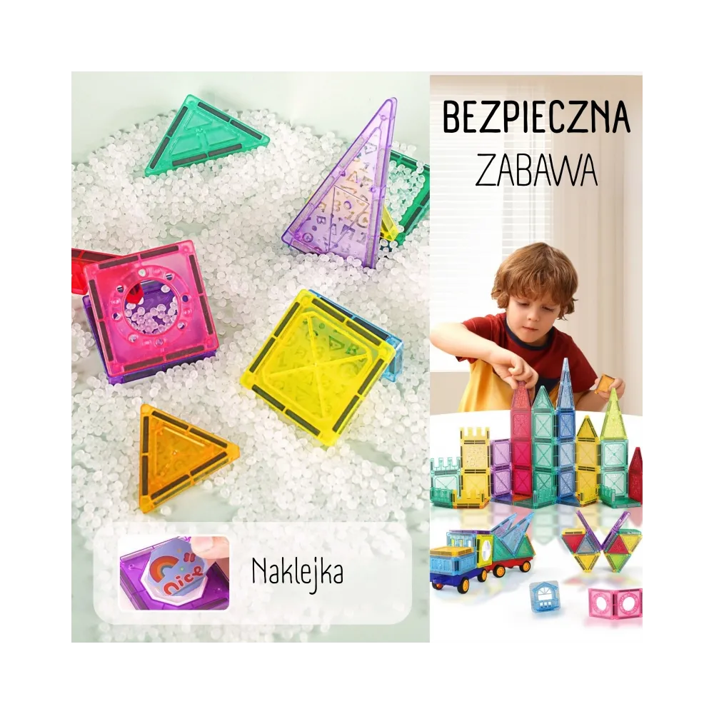 Dziecko buduje kreatywne konstrukcje z klocków magnetycznych