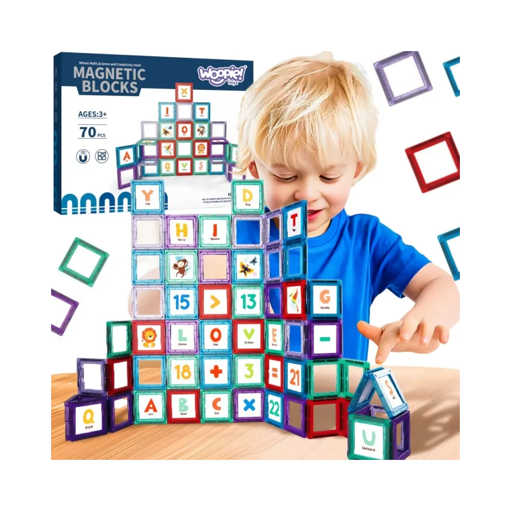 WOOPIE Przestrzenne Klocki Magnetyczne Nauka Liter 70 Elementów