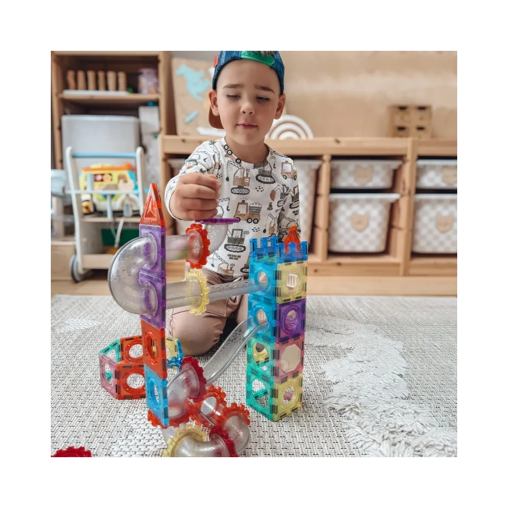 WOOPIE Klocki Magnetyczne Konstrukcyjne 3D Zestaw Edukacyjny Tor Kulkowy Kulodrom 126el.