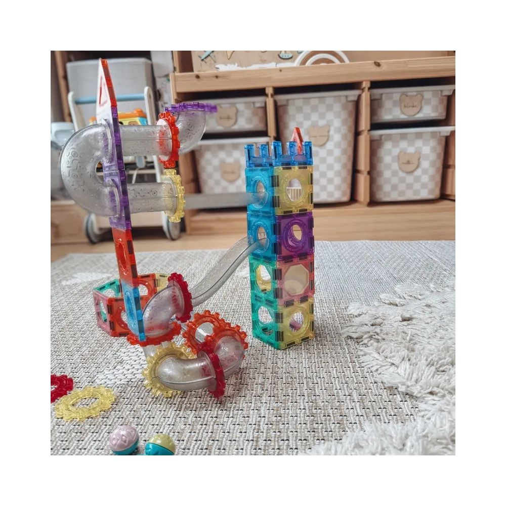 WOOPIE Klocki Magnetyczne Konstrukcyjne 3D Zestaw Edukacyjny Tor Kulkowy Kulodrom 126el.