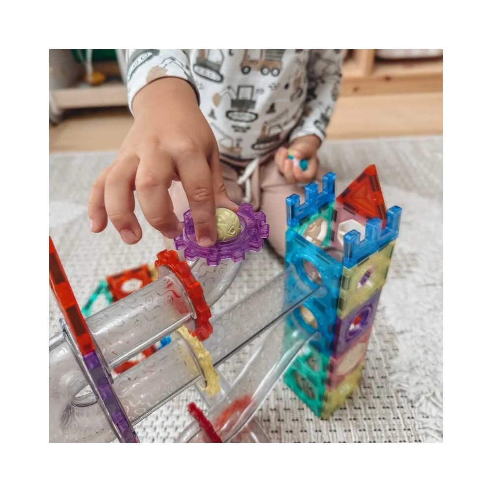 WOOPIE Klocki Magnetyczne Konstrukcyjne 3D Zestaw Edukacyjny Tor Kulkowy Kulodrom 126el.