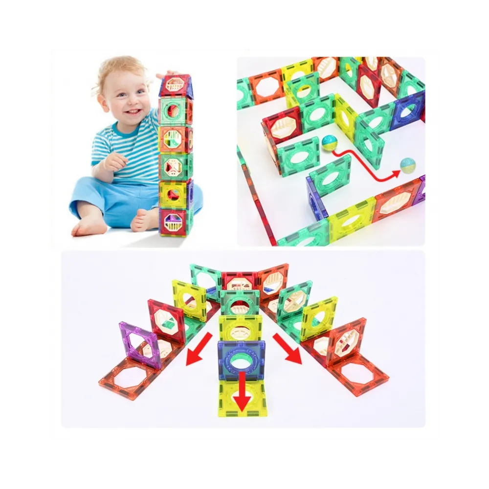 WOOPIE Klocki Magnetyczne Konstrukcyjne 3D Zestaw Edukacyjny Tor Kulkowy Kulodrom 126el.