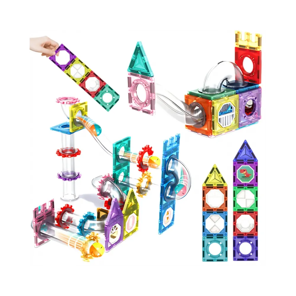 WOOPIE Klocki Magnetyczne Konstrukcyjne 3D Zestaw Edukacyjny Tor Kulkowy Kulodrom 126el.