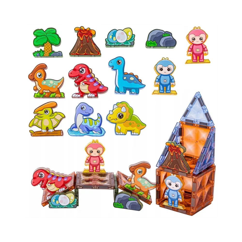 WOOPIE Klocki Magnetyczne Konstrukcyjne Świecące 3D Park Dinozaurów 124el.