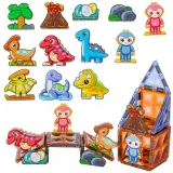 WOOPIE Klocki Magnetyczne Konstrukcyjne Świecące 3D Park Dinozaurów 124el.