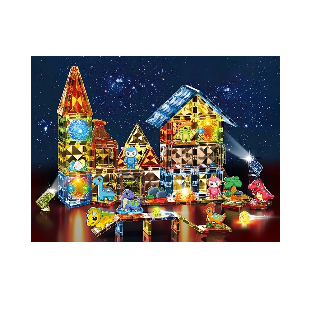 WOOPIE Klocki Magnetyczne Konstrukcyjne Świecące 3D Park Dinozaurów 124el.