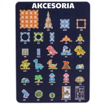 WOOPIE Klocki Magnetyczne Konstrukcyjne Świecące 3D Park Dinozaurów 124el.