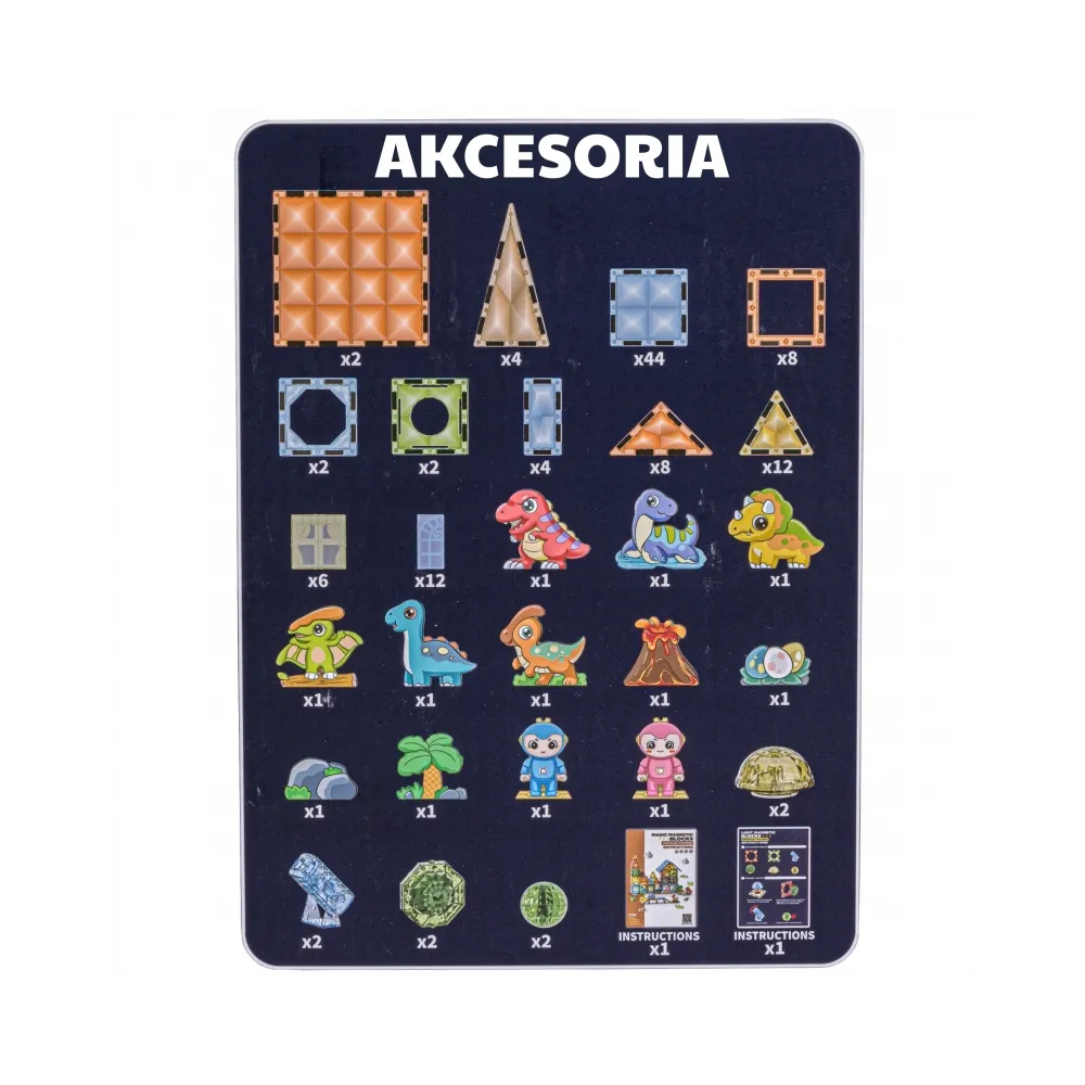 WOOPIE Klocki Magnetyczne Konstrukcyjne Świecące 3D Park Dinozaurów 124el.