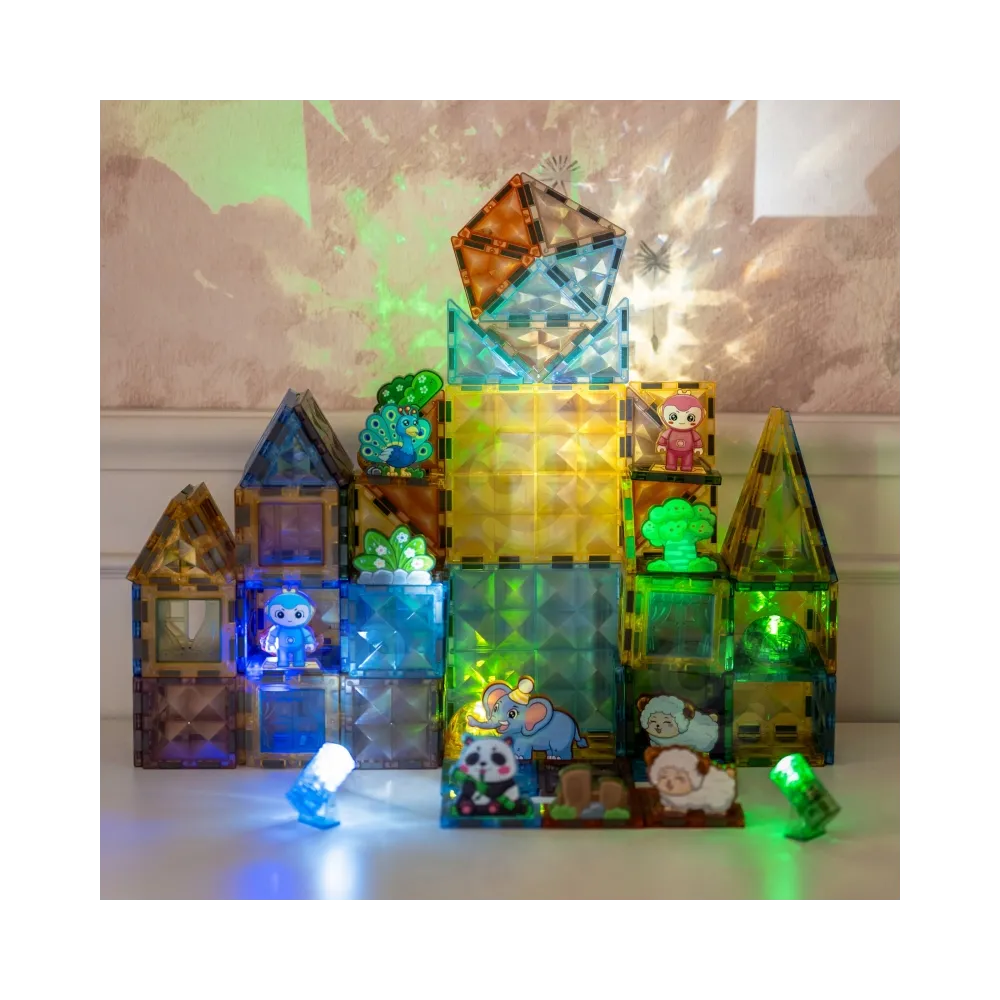 WOOPIE Klocki Magnetyczne Konstrukcyjne Świecące 3D Świat Zwierząt 124el.