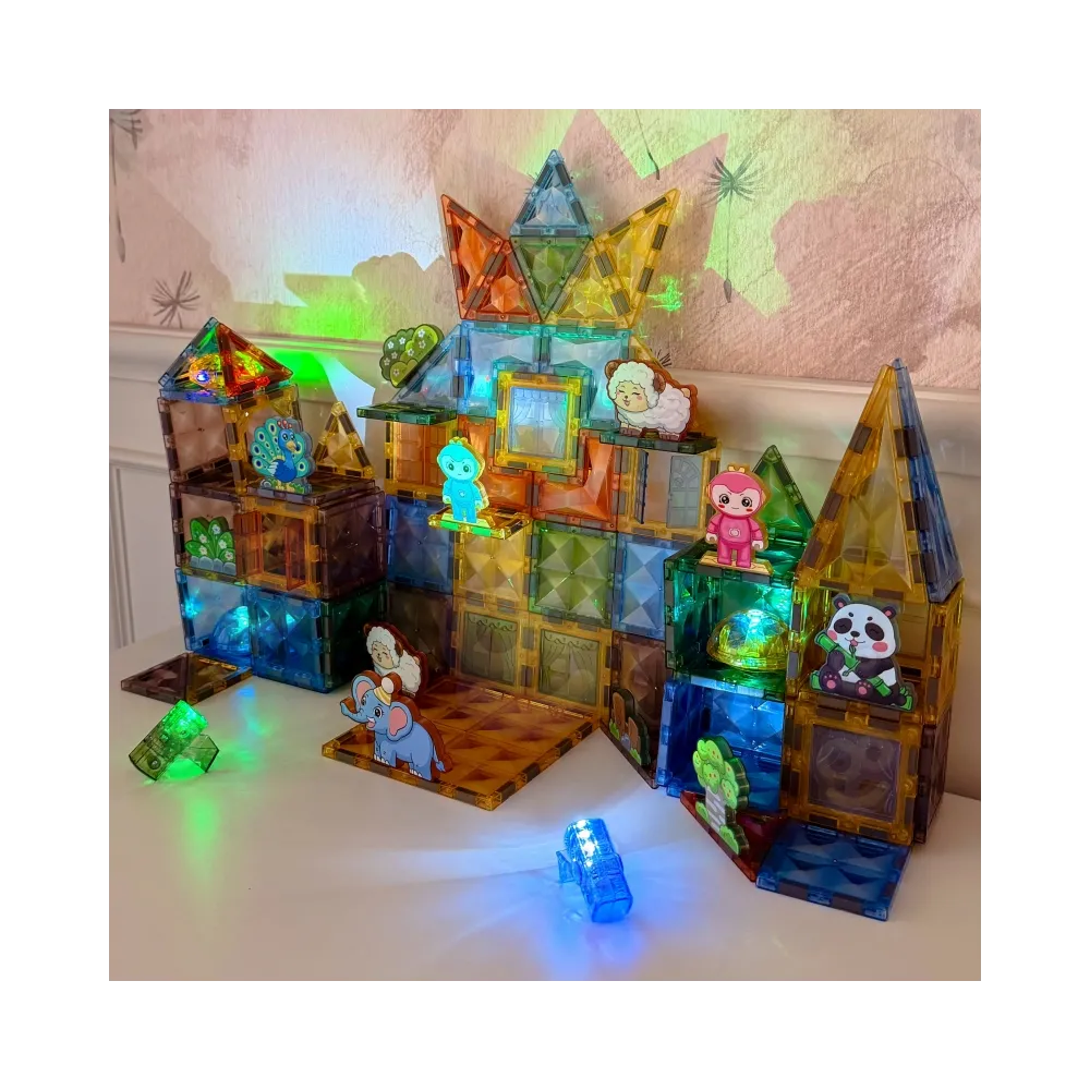 WOOPIE Klocki Magnetyczne Konstrukcyjne Świecące 3D Świat Zwierząt 124el.