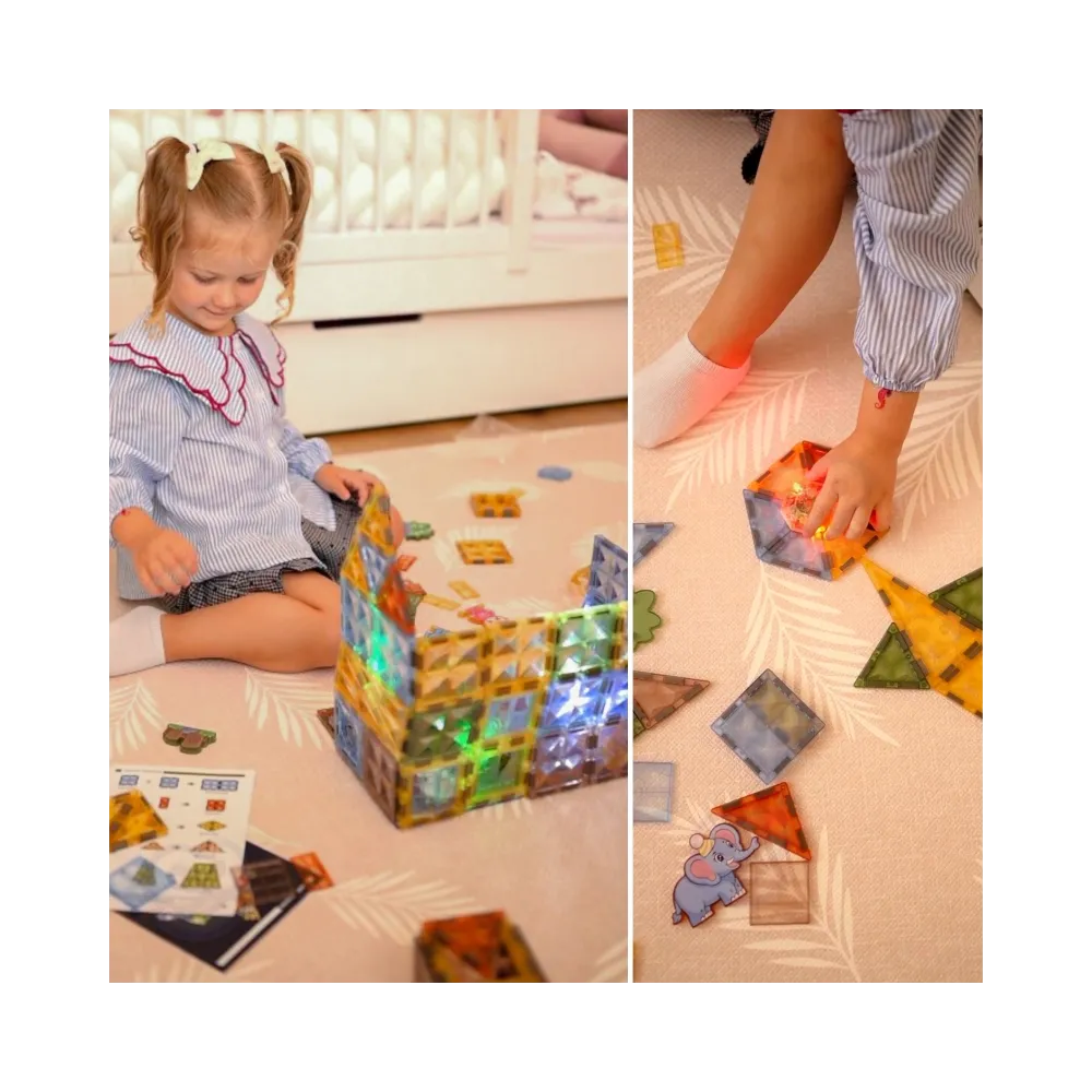 WOOPIE Klocki Magnetyczne Konstrukcyjne Świecące 3D Świat Zwierząt 124el.