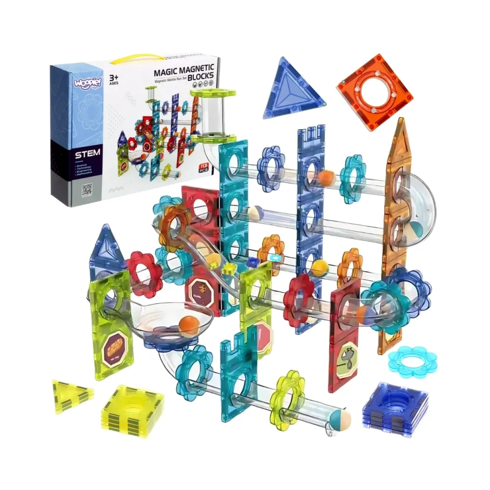 WOOPIE Klocki Magnetyczne Konstrukcyjne 3D Zestaw Edukacyjny Tor Kulkowy Kulodrom 113 el.