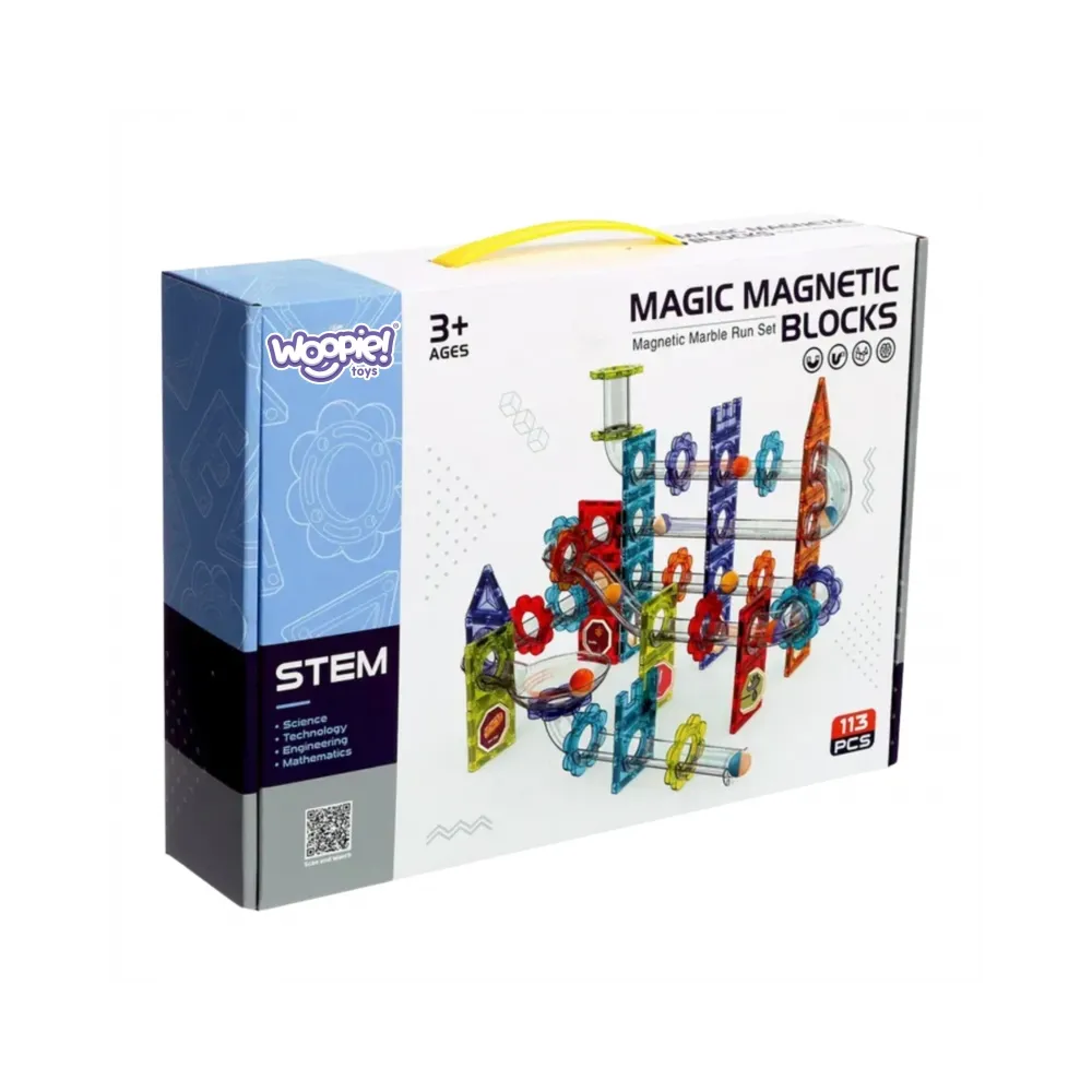 WOOPIE Klocki Magnetyczne Konstrukcyjne 3D Zestaw Edukacyjny Tor Kulkowy Kulodrom 113 el.