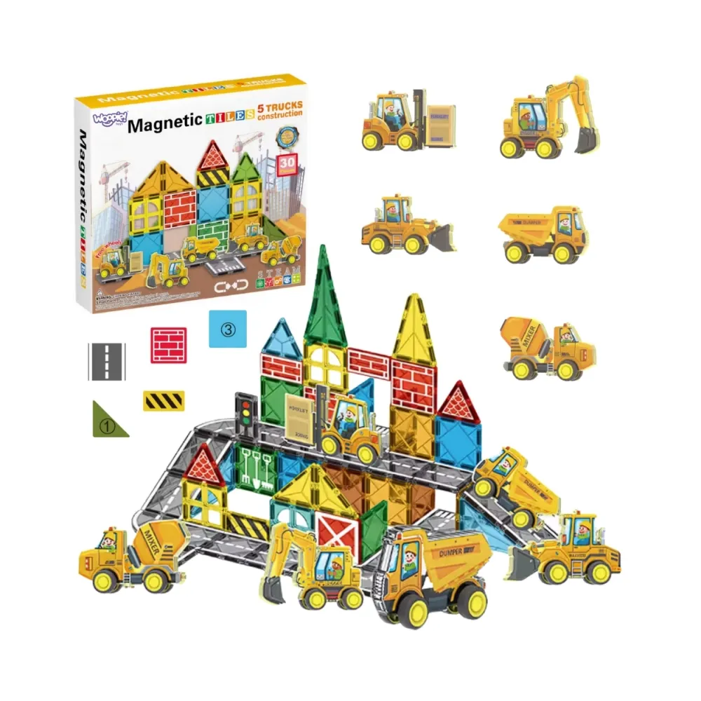 Woopie Zestaw Klocków Magnetycznych z Pojazdami Budowlanymi