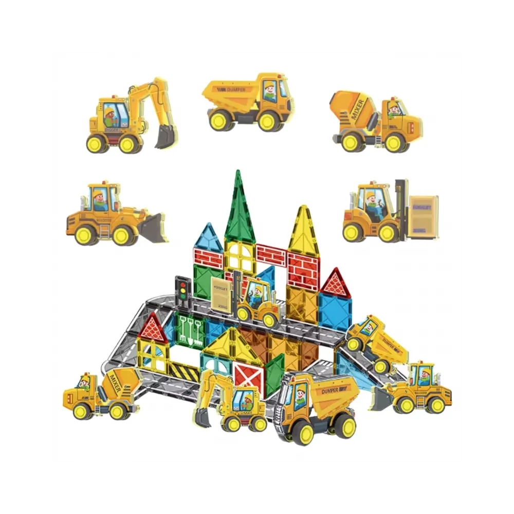 Woopie Zestaw Klocków Magnetycznych z Pojazdami Budowlanymi