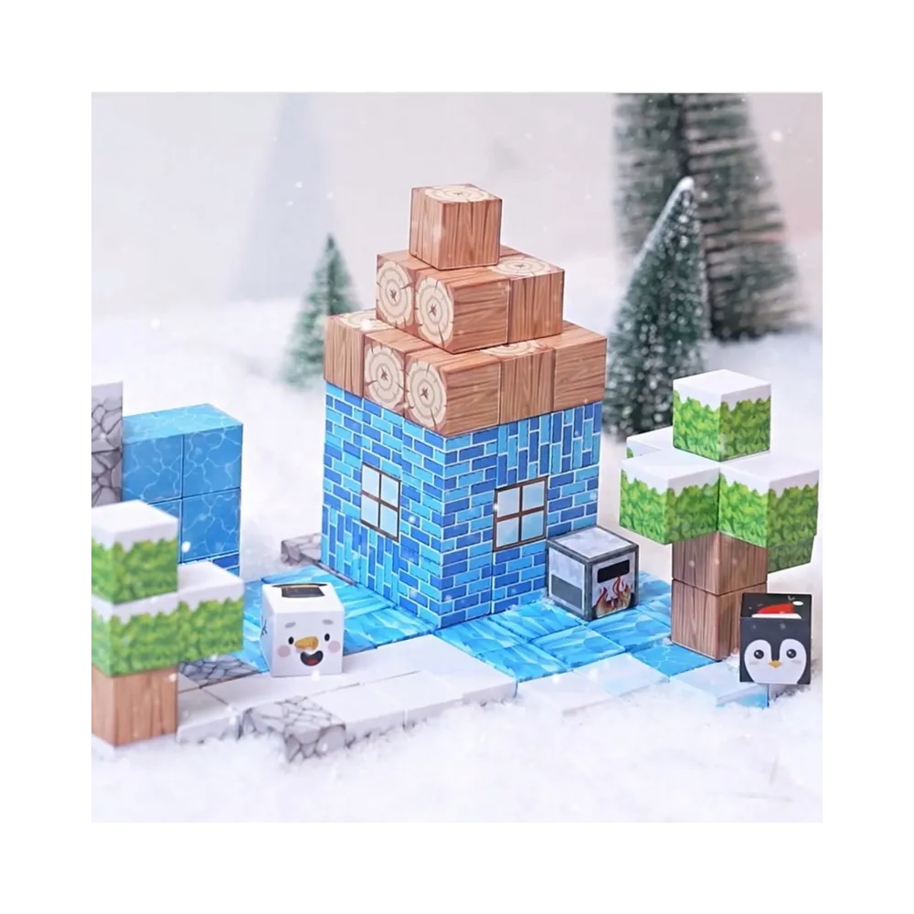 Zestaw kreatywnych klocków magnetycznych z motywem lodowych zamków i zwierząt