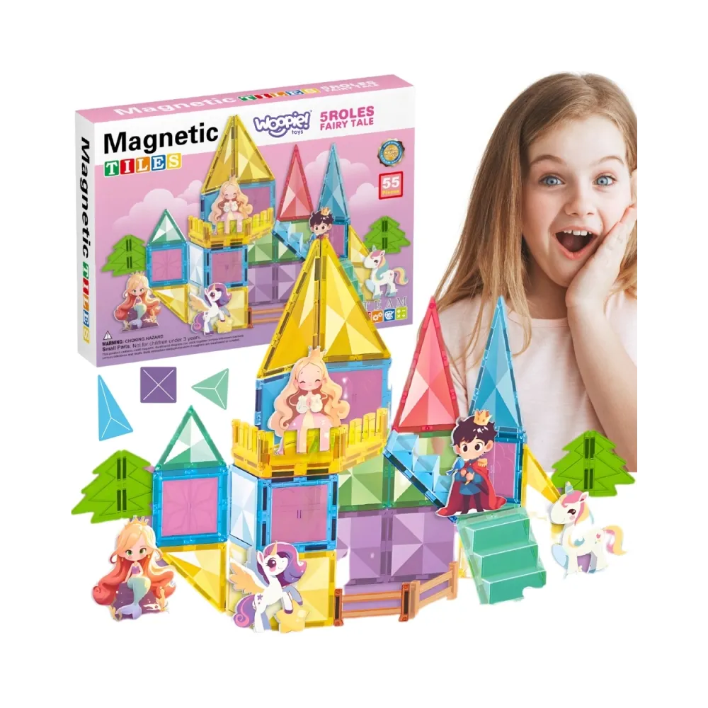 WOOPIE Klocki Magnetyczne Konstrukcyjne 3D Zestaw Edukacyjny Bajkowy Zamek 55el.