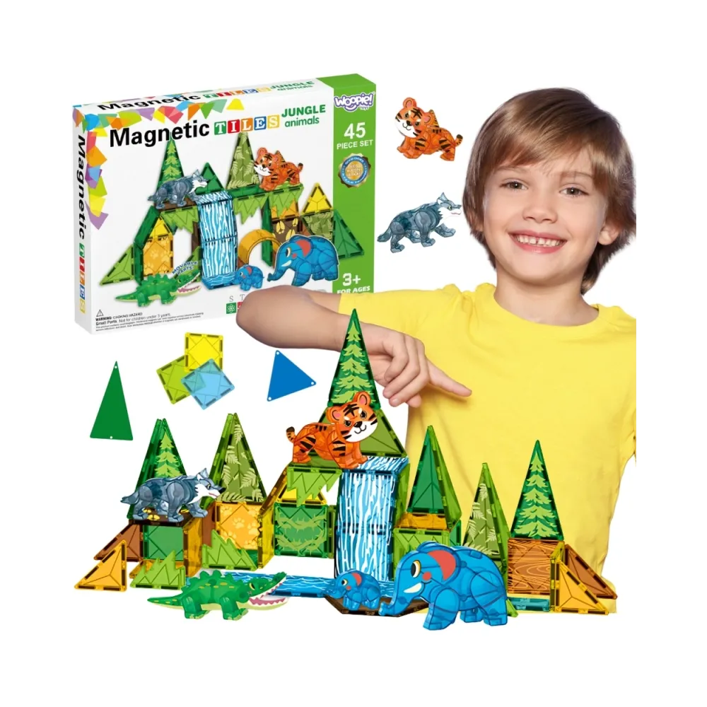 WOOPIE Klocki Magnetyczne Konstrukcyjne 3D Zestaw Edukacyjny Zwierzęta Dżungli 45el.