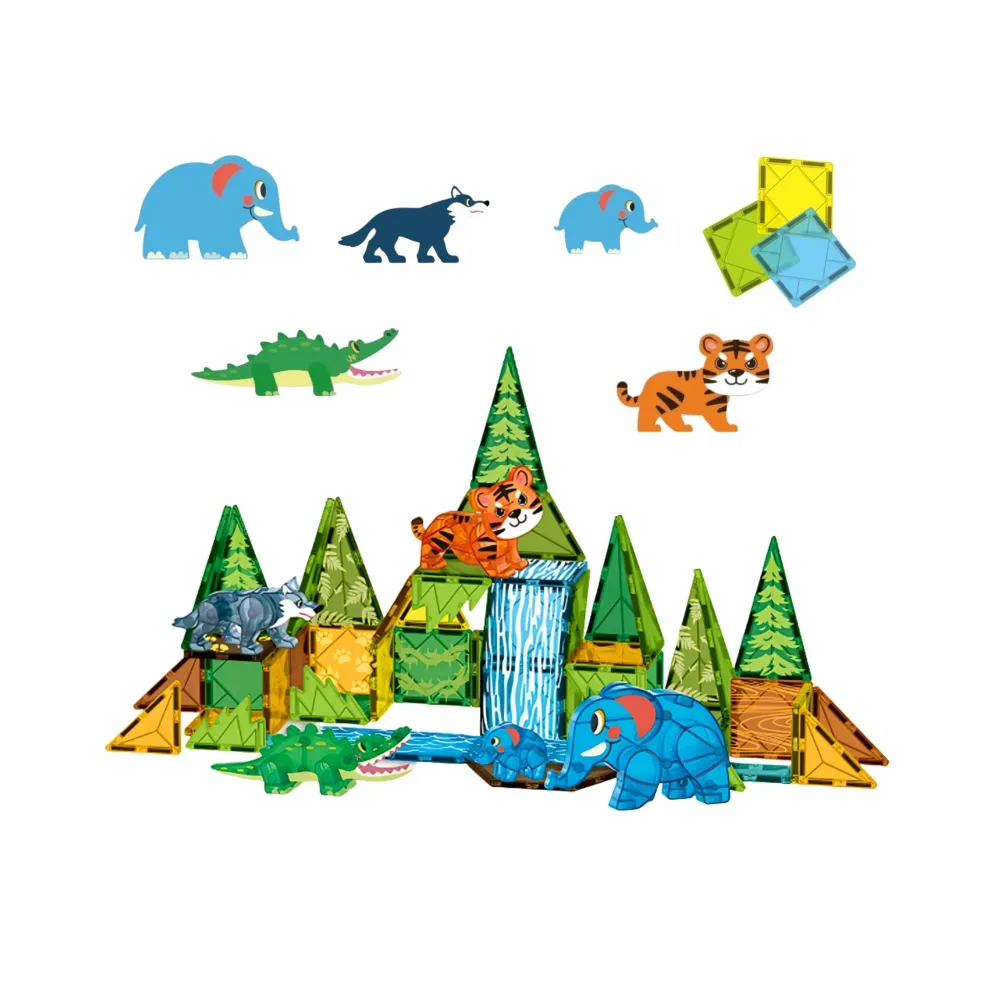 WOOPIE Klocki Magnetyczne Konstrukcyjne 3D Zestaw Edukacyjny Zwierzęta Dżungli 45el.