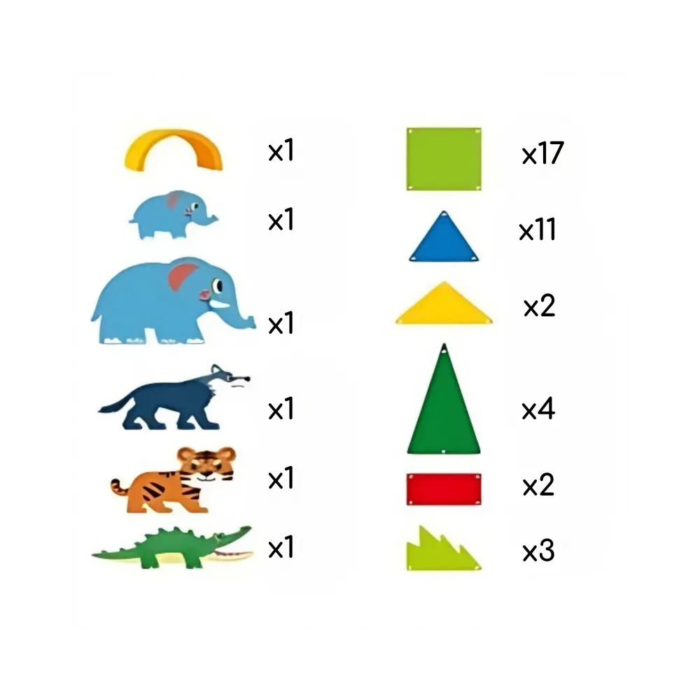 WOOPIE Klocki Magnetyczne Konstrukcyjne 3D Zestaw Edukacyjny Zwierzęta Dżungli 45el.