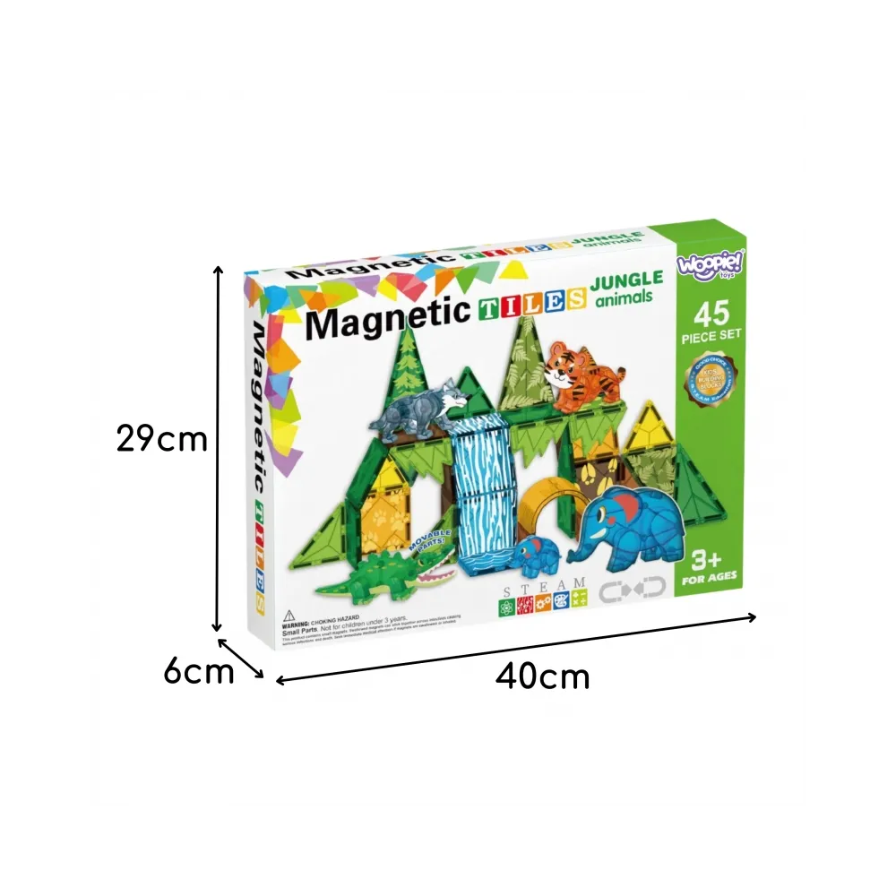 WOOPIE Klocki Magnetyczne Konstrukcyjne 3D Zestaw Edukacyjny Zwierzęta Dżungli 45el.