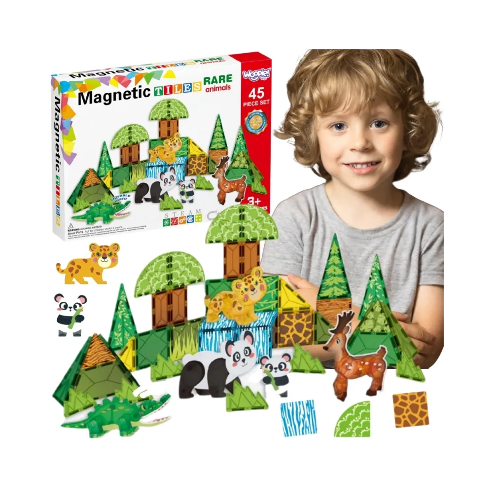 WOOPIE Klocki Magnetyczne Konstrukcyjne 3D Zestaw Edukacyjny Rzadkie Zwierzęta 45el.