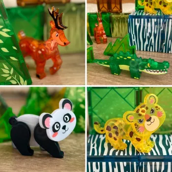 WOOPIE Klocki Magnetyczne Konstrukcyjne 3D Zestaw Edukacyjny Rzadkie Zwierzęta 45el.